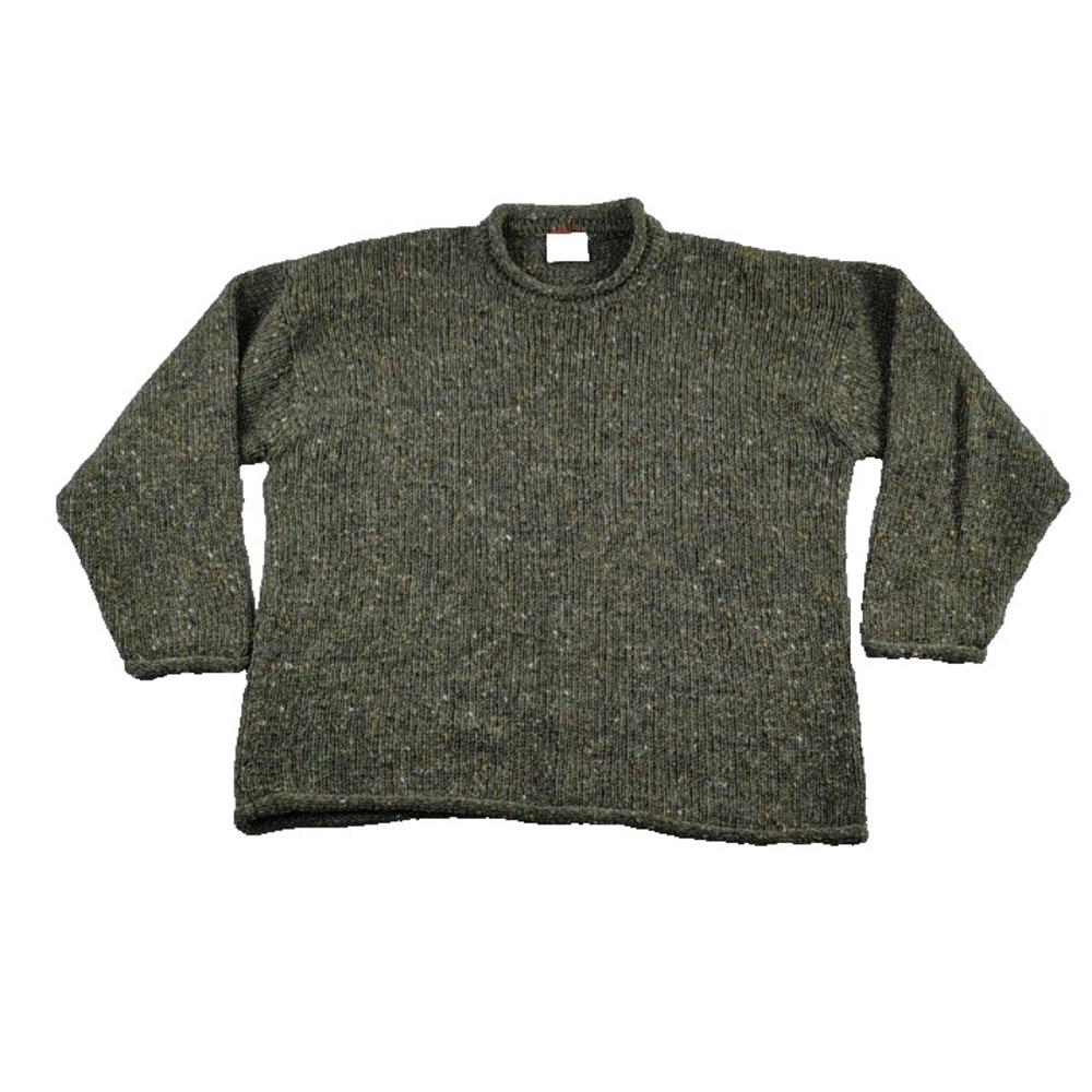 Triona Design Donegal 100% New  Wool Roll Curl Neck Fisherman Sweater Mens LG
